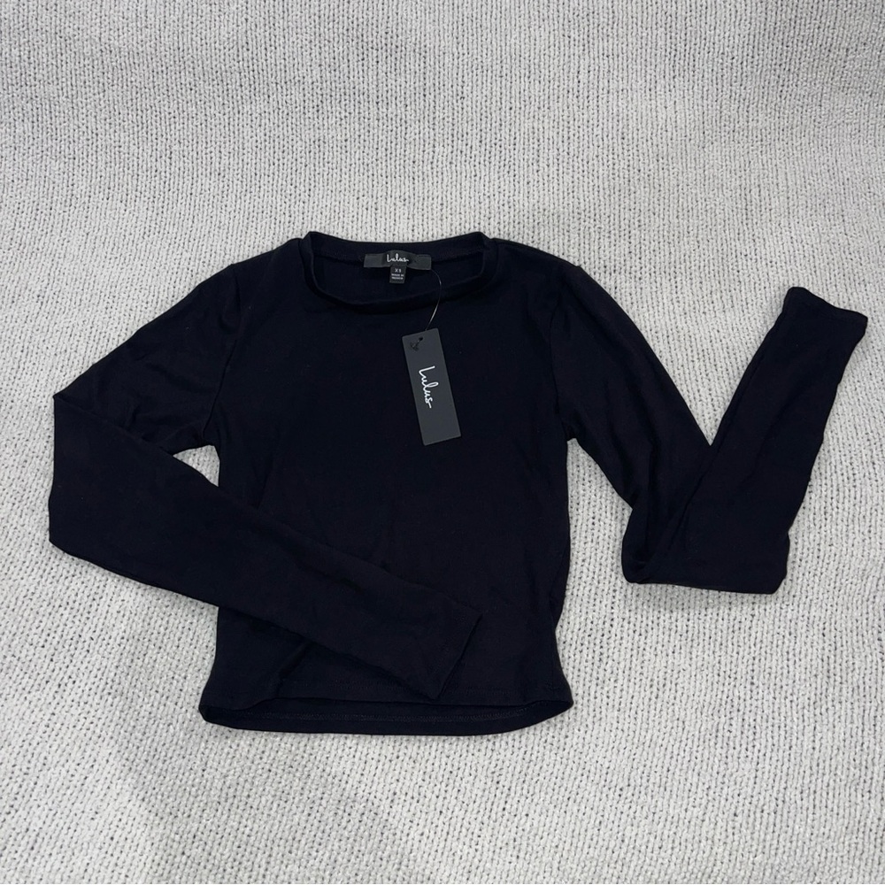 Lulu's women’s Classic Black long sleeve cropped Top XS NWT